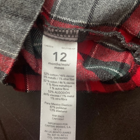 Carter’s Baby Girls 2 PC Outfit Red Shirt & Gray Plaid Jumper Dress Set 12M - Picture 6 of 8